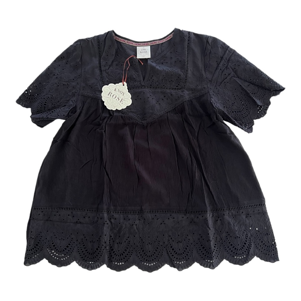 New Knox Rose top short sleeve eyelet peasant cotton black - Picture 3 of 16
